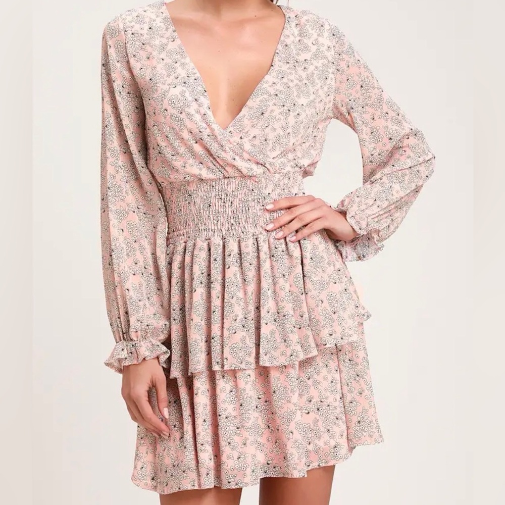 NWOT- Lulu's Pink Floral Long Sleeve Dress Size Large
